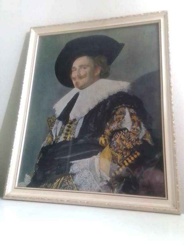 Signed {AETA-SVAE-26 A*1624}. A Print(1910) under Glass. The Laughing Cavalier by Frans Hals.