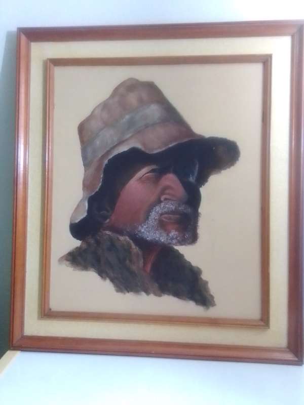 Portrait of Kommetjie the Bushman. Pastel paint on board.