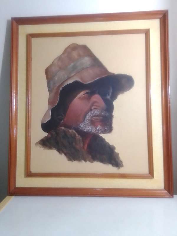 Portrait of Kommetjie the Bushman. Pastel paint on board.