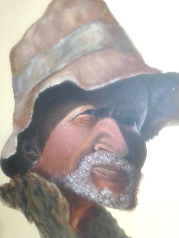 Portrait of Kommetjie the Bushman. Pastel paint on board.