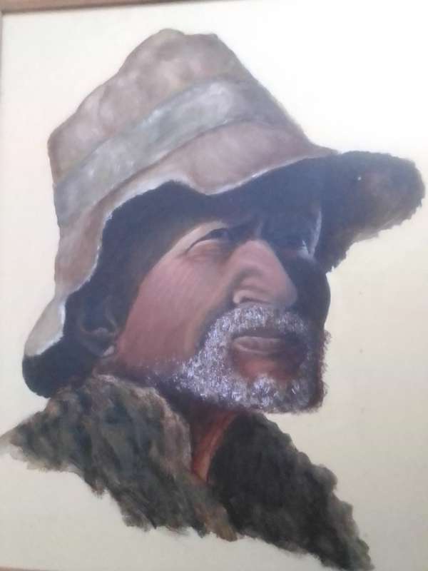 Portrait of Kommetjie the Bushman. Pastel paint on board.