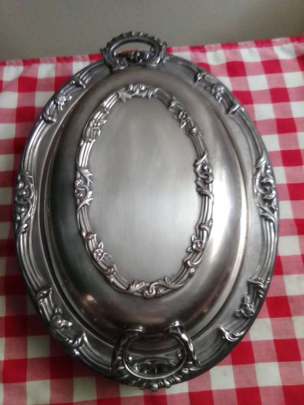 Vintage EMESS X 2 TUREENS. Silver Plated Oval Serving Dish, Casserole Dish Holder, Ornate Dining.