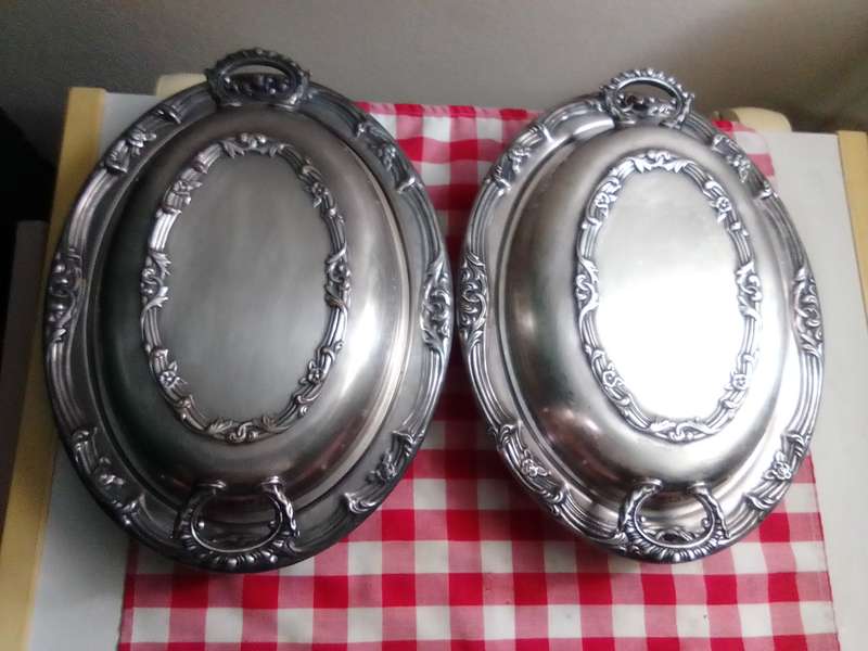 Vintage EMESS X 2 TUREENS. Silver Plated Oval Serving Dish, Casserole Dish Holder, Ornate Dining.