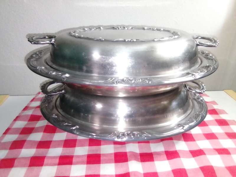 Vintage EMESS X 2 TUREENS. Silver Plated Oval Serving Dish, Casserole Dish Holder, Ornate Dining.