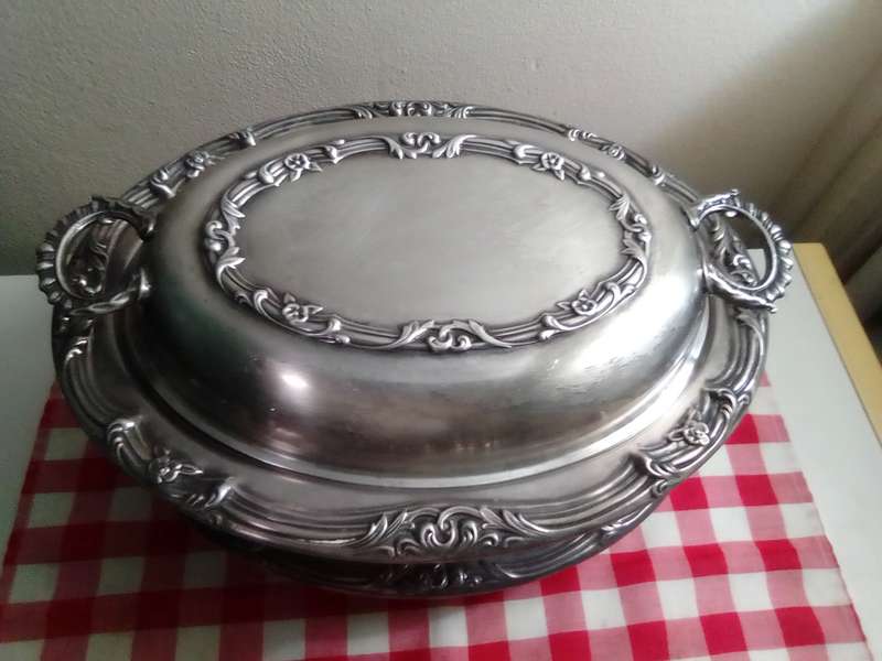 Vintage EMESS X 2 TUREENS. Silver Plated Oval Serving Dish, Casserole Dish Holder, Ornate Dining.