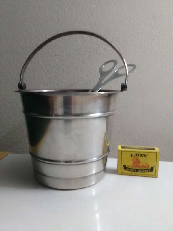 EMESS silver plate Ice bucket with Tong's and drip plate and Elweco Mft handled serving dish.