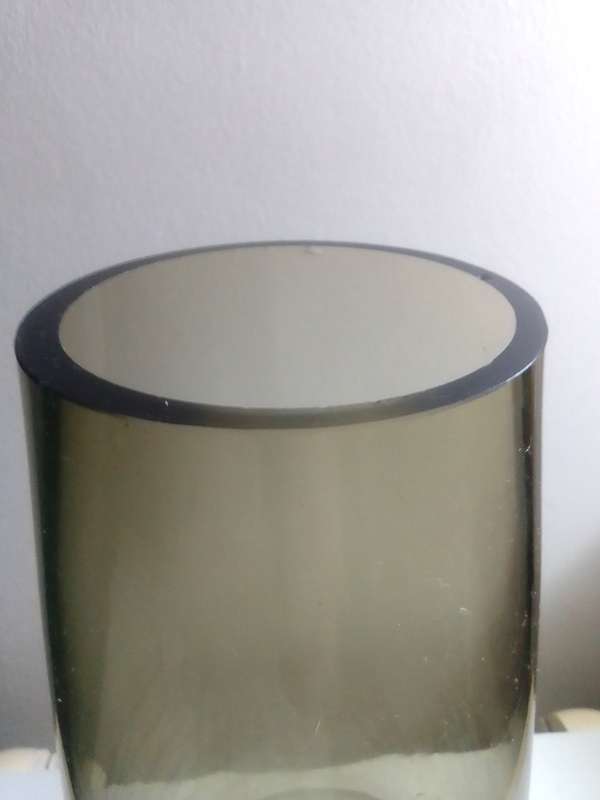 Tall vintage smoke Gray glass vase, retro mod Scandinavian modern.