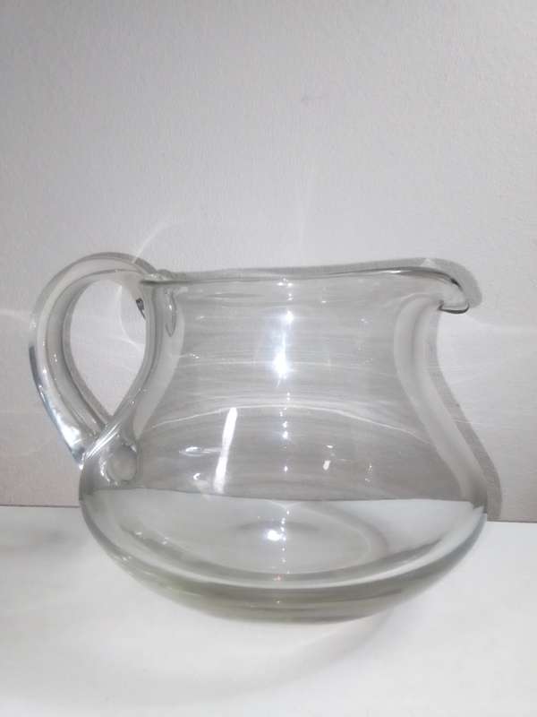 Vintage large glass Water jug, Clear Glass Flared Rim Footed Pitcher.