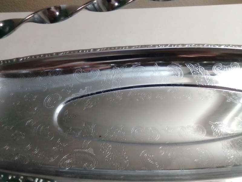 EMESS silver plate Ice bucket with Tong's and drip plate and Elweco Mft handled serving dish.