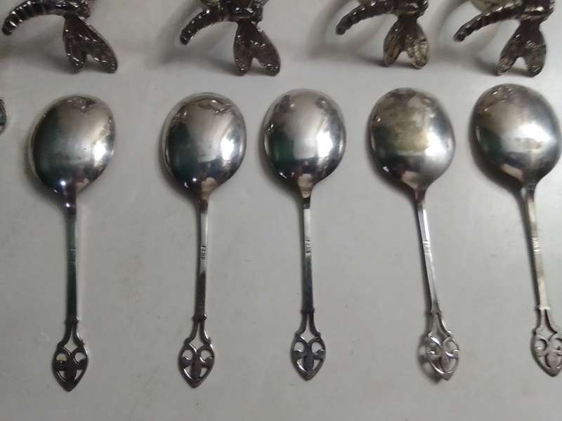 8 Grape fruit spoon set and 4 butterfly napkin rings