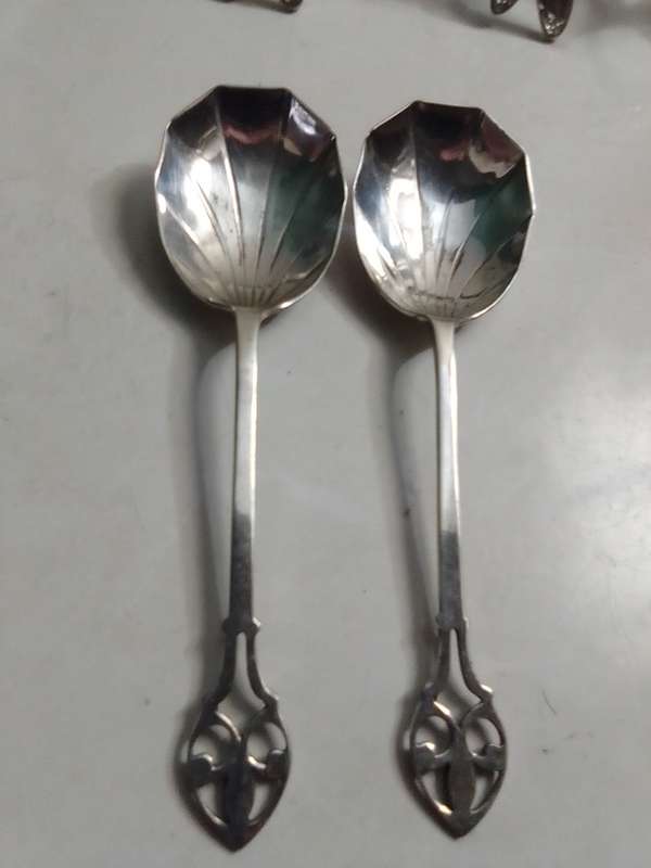8 Grape fruit spoon set and 4 butterfly napkin rings