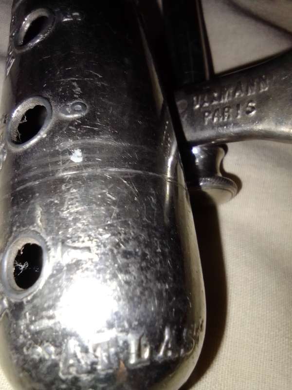 1890-1930 Antique Nickel plated. Wind instrument "UllMann" PARIS. FRENCH METAL CAST OCARINA
