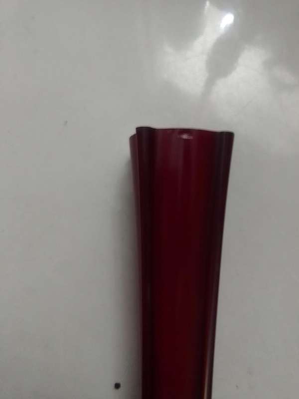 2 x long stemmed Red with white inner pencil Vases 40cm tall.