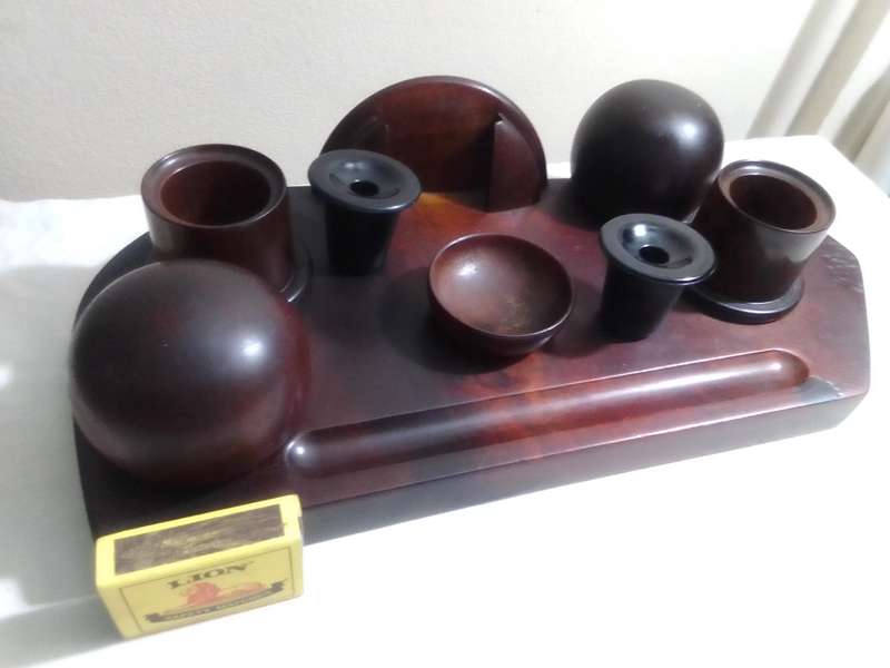 Vintage Stinkwood Desk organiser, with Inkwells. In excellent condition for it's age.