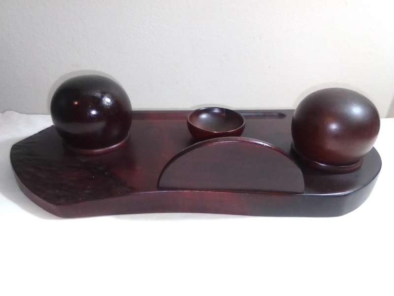 Vintage Stinkwood Desk organiser, with Inkwells. In excellent condition for it's age.
