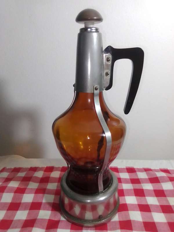 Vintage Musical Art Deco Glass Brass Decanter Liquor Bottle Plays the tune Little Brown Jug