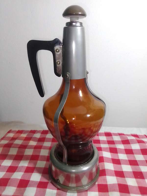 Vintage Musical Art Deco Glass Brass Decanter Liquor Bottle Plays the tune Little Brown Jug