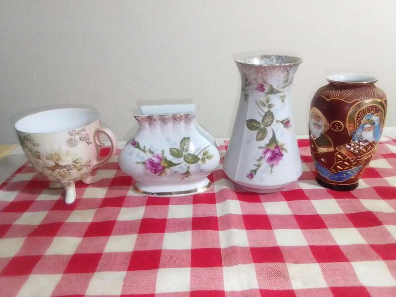 A bud Vases + Servette holder *Cholodziez Poland*, Fine porcelain Egg cup. Satsuma style Vase.