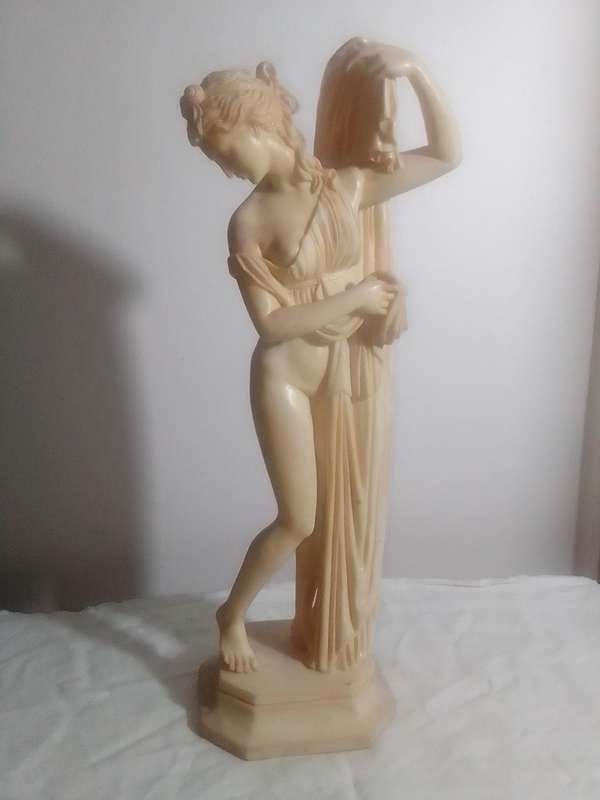A Large Vintage Stamped: A Santini. A Greek bathing Lady with towel statue. 40,5cm Tall