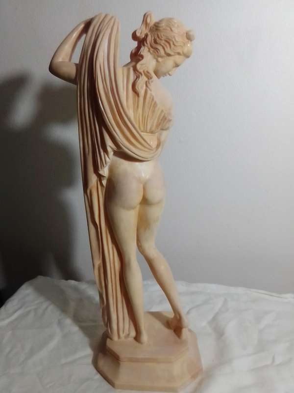A Large Vintage Stamped: A Santini. A Greek bathing Lady with towel statue. 40,5cm Tall