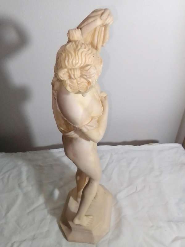 A Large Vintage Stamped: A Santini. A Greek bathing Lady with towel statue. 40,5cm Tall