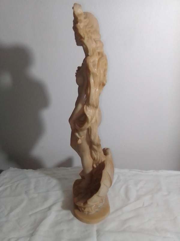 Large Vintage Signed: A Santini. A Greek bathing Lady statue standing in a shell. 41cm Tall
