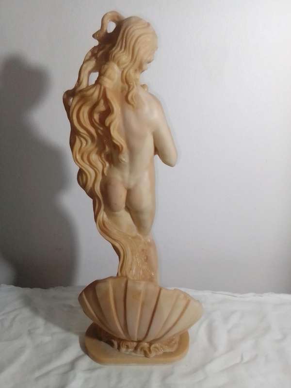 Large Vintage Signed: A Santini. A Greek bathing Lady statue standing in a shell. 41cm Tall