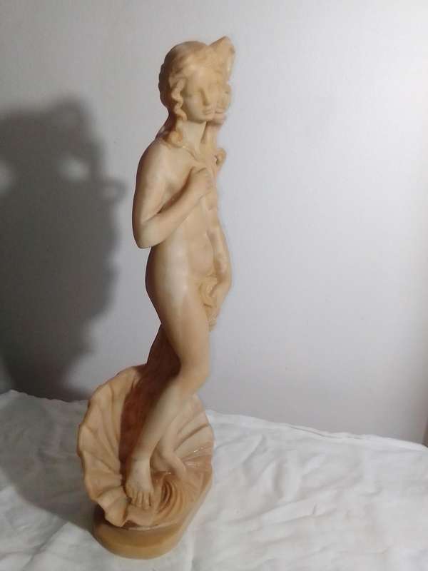 Large Vintage Signed: A Santini. A Greek bathing Lady statue standing in a shell. 41cm Tall