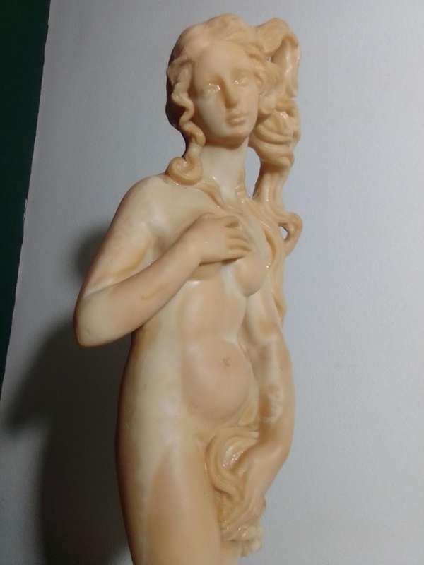 Large Vintage Signed: A Santini. A Greek bathing Lady statue standing in a shell. 41cm Tall