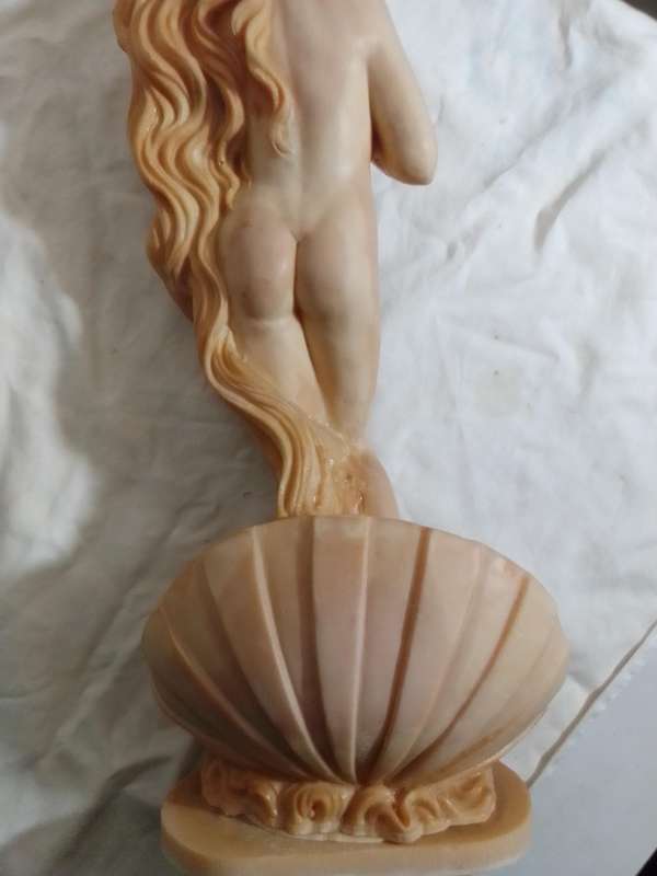 Large Vintage Signed: A Santini. A Greek bathing Lady statue standing in a shell. 41cm Tall