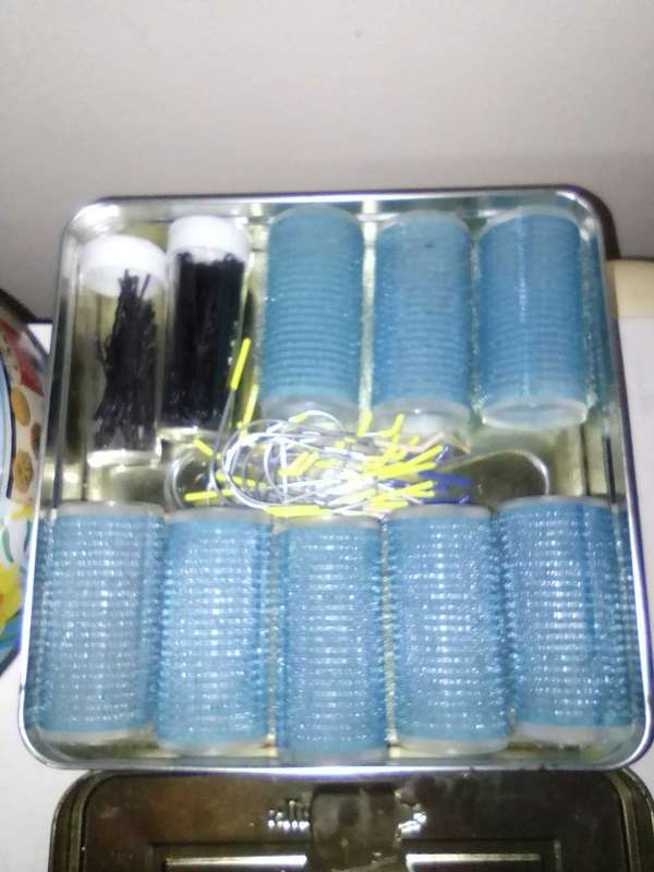 Vintage Hair Curlers and pins in 2 Cake  tins