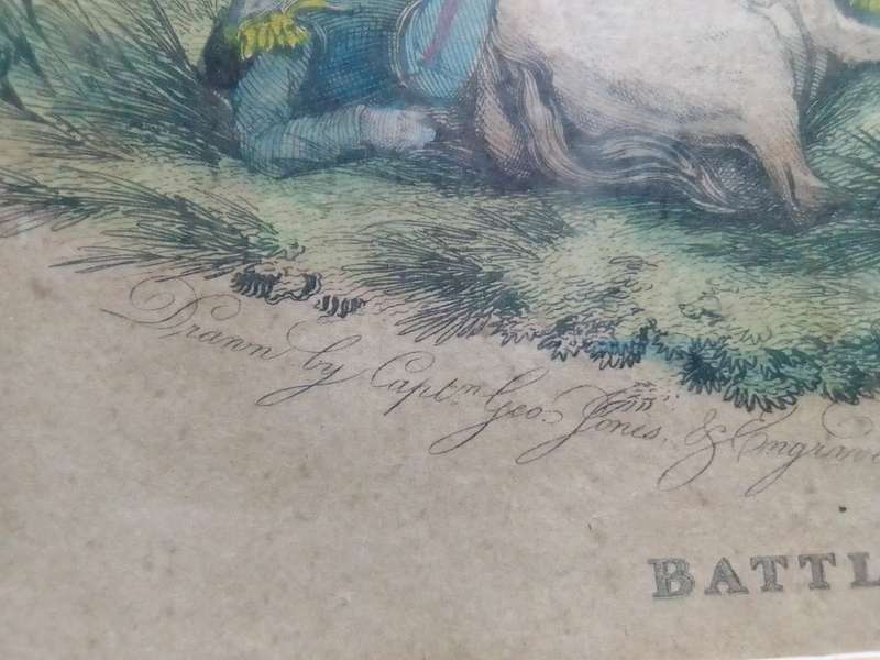 Battle of Waterloo. Advance of the British lines. 18 June 1815. Print original by Samuel Mitan.