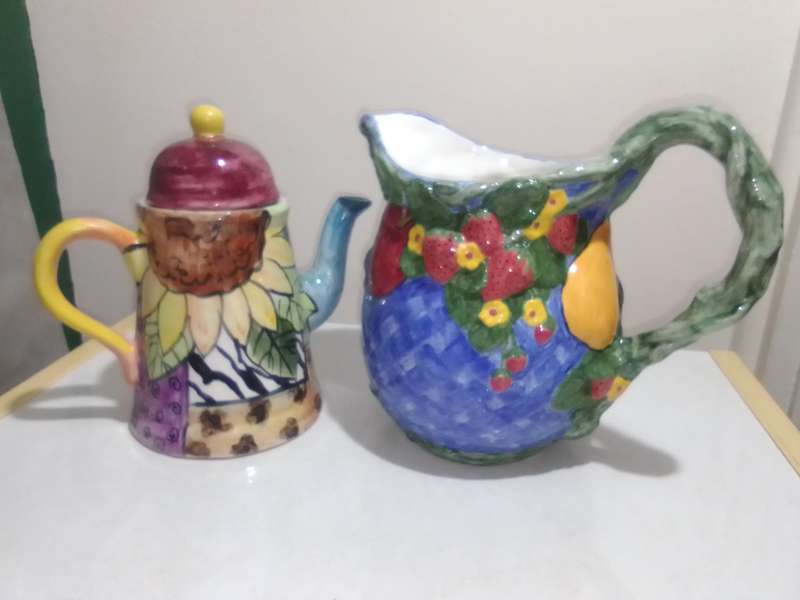 Old Pottery Kettles, very colourful and useful.
