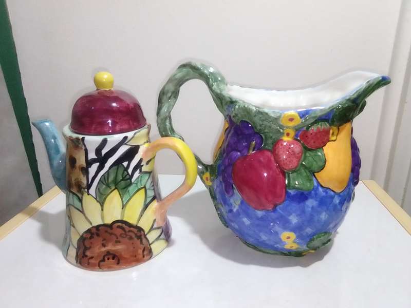 Old Pottery Kettles, very colourful and useful.