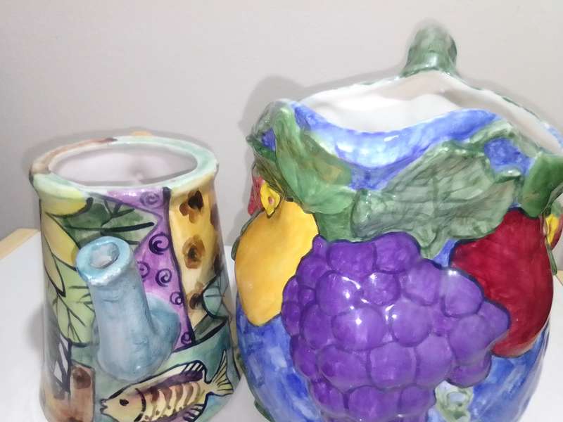 Old Pottery Kettles, very colourful and useful.