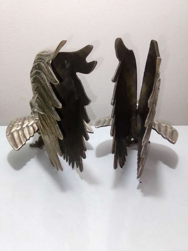 1950's Large Vintage pair of brass fighting roosters. This pair is fierce! Solid heavy cast Brass.
