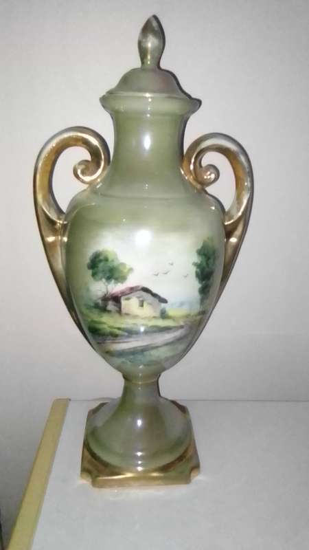Antique 1900's French Style Art Nouveau Vase Ornate 10k Gold Gilded Lidded two handles with Patina.