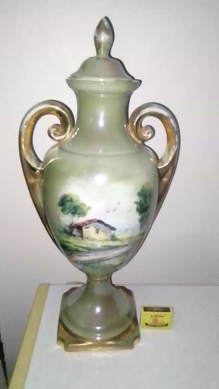 Antique 1900's French Style Art Nouveau Vase Ornate 10k Gold Gilded Lidded two handles with Patina.