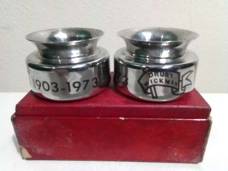 Vintage Drury Wickman 1903-1973 Metal Wine Bottle Pourers - Home Bar, Man Cave. Boxed.
