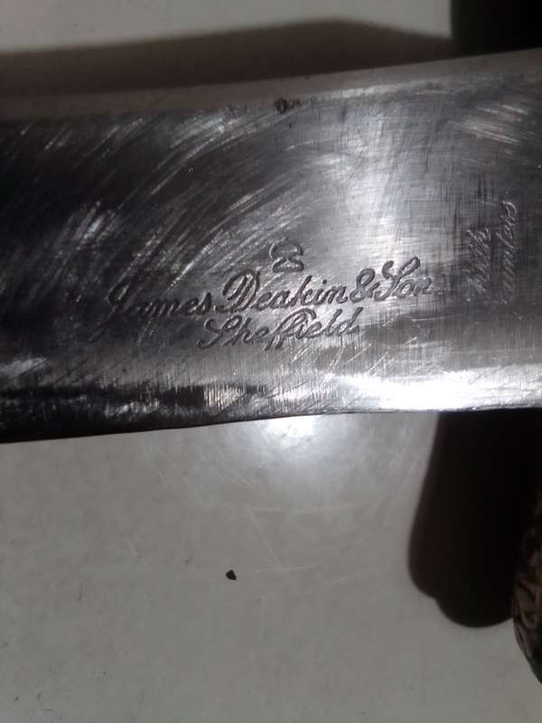Antique James Deakin & sons Sheffield Carving knife & fork with steel EPNS collars Elk horn handles