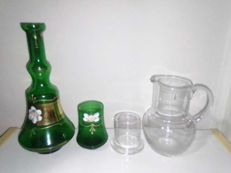 Wow Venetian made in Italy a green hand blowen Carafe's night stand bottles & matching glass.