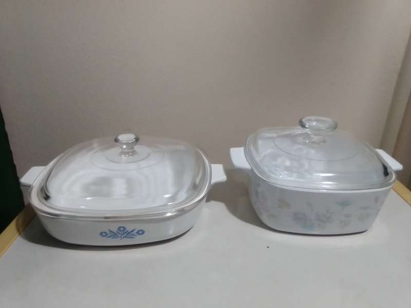 2 x Corning Ware No1 P-9-B 9in USA. Blue Corn Flower No2:A-71/2 B, 1.5lt Floral Casserole Dishes
