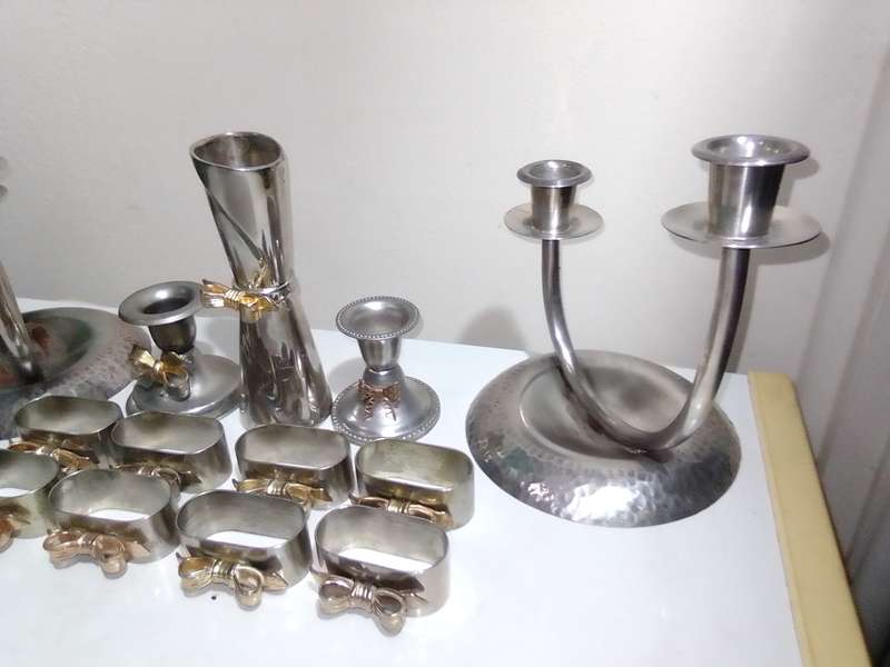 All you need for Dinner table. A1 plate SPC. Candlesticks Marked M.P., Vases, Bowtie Napkin rings.