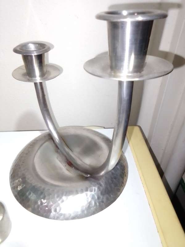 All you need for Dinner table. A1 plate SPC. Candlesticks Marked M.P., Vases, Bowtie Napkin rings.