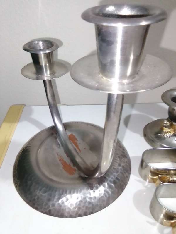All you need for Dinner table. A1 plate SPC. Candlesticks Marked M.P., Vases, Bowtie Napkin rings.