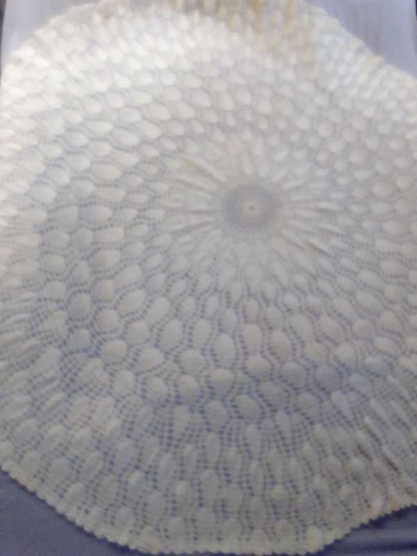 A Hand Crocheted Round Tablecloth Size: 155cm W in Excellent condition.