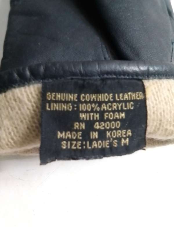 Vintage Ladies Black Genuine Cowhide Leather Gloves / Short Driving Gloves - 1960's Gloves. Korea.