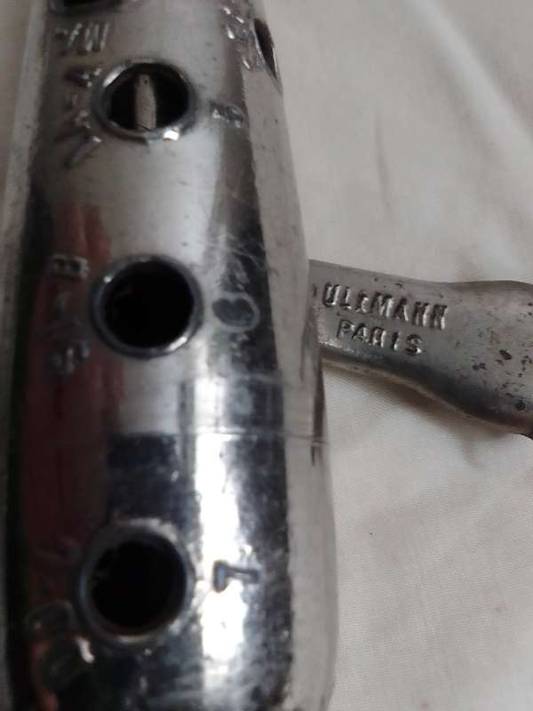 1890-1930 Antique Nickel plated. Wind instrument "UllMann" PARIS. FRENCH METAL CAST OCARINA