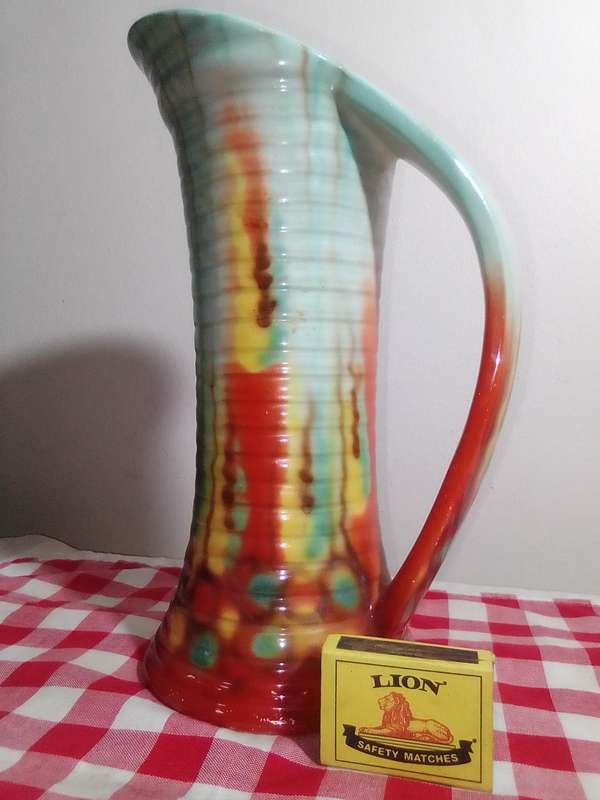 1940 Pitcher/Vase, Vintage Royal Art Pottery Longton/Falcon Ware 26cm Jug, Deco Style.