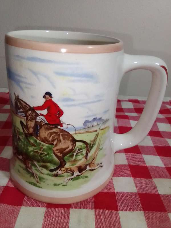 Vintage English Hunting Scenes Ambassador Ware - Made in England - Large Ceramic Beer Mug or Tankard